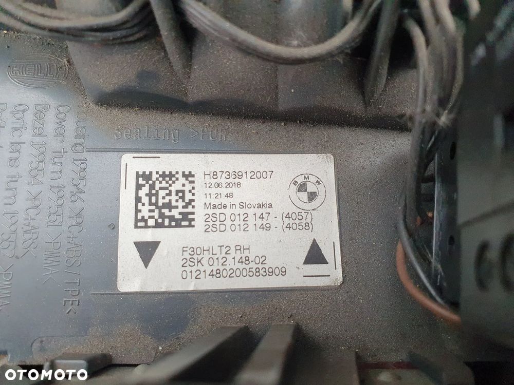 BMW 3 F30 LAMPA PRAWY TYŁ W KLAPĘ PRAWA TYLNA H8736912007 ORYGINAŁ + WTYCZKA - 5