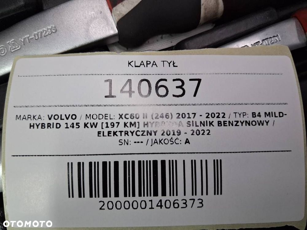 KLAPA TYŁ BAGAŻNIKA VOLVO XC60 II 2021 720 ORYGINAŁ - 7