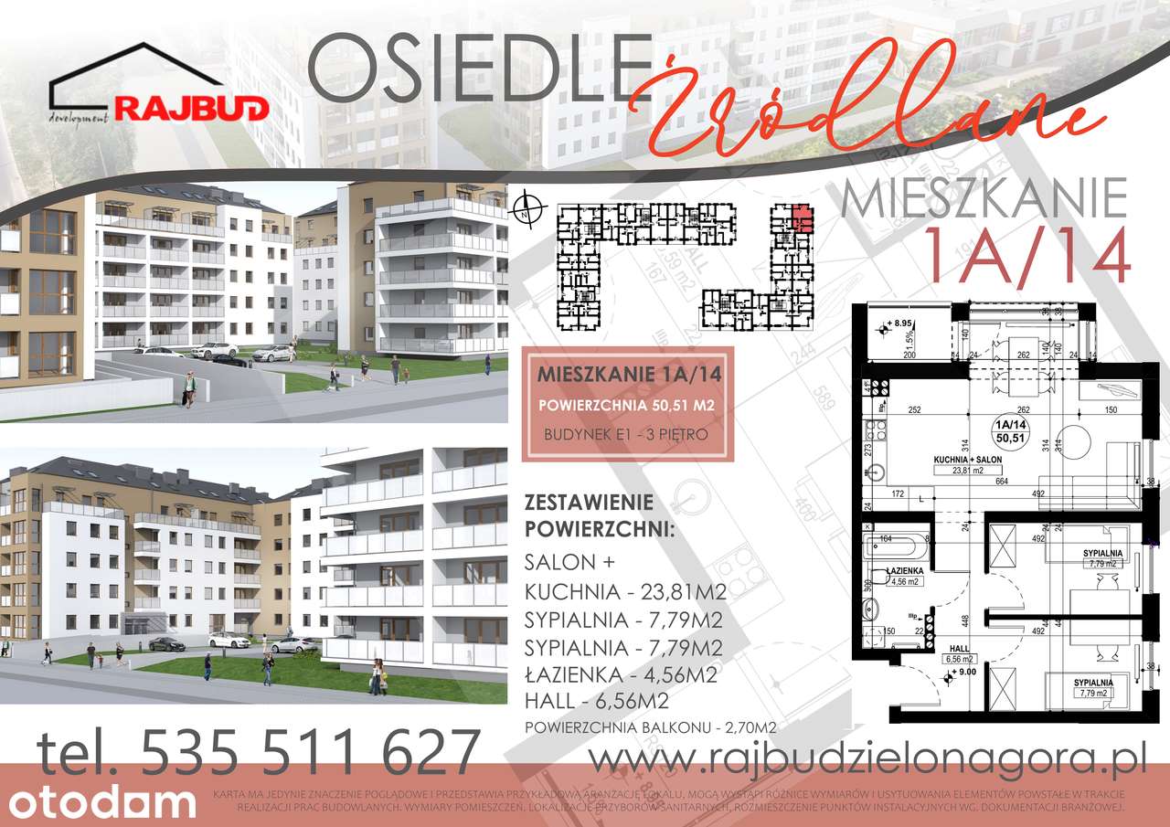 Mieszkanie 50,51 - 3 pokoje (3piętro) - Osiedle Źródlane