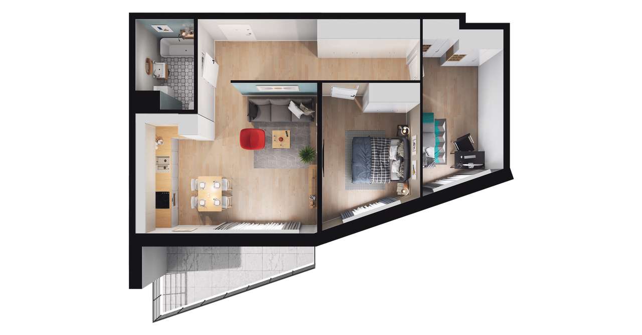 3-pokojowe mieszkanie 62m2 + balkon Bezpośrednio - Pełny obrazek: 2/13