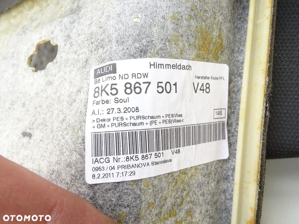 PODSUFITKA KOMPLETNA CZARNA 8K5867501 AUDI A4 B8 SEDAN 07-12r S-LINE - 12
