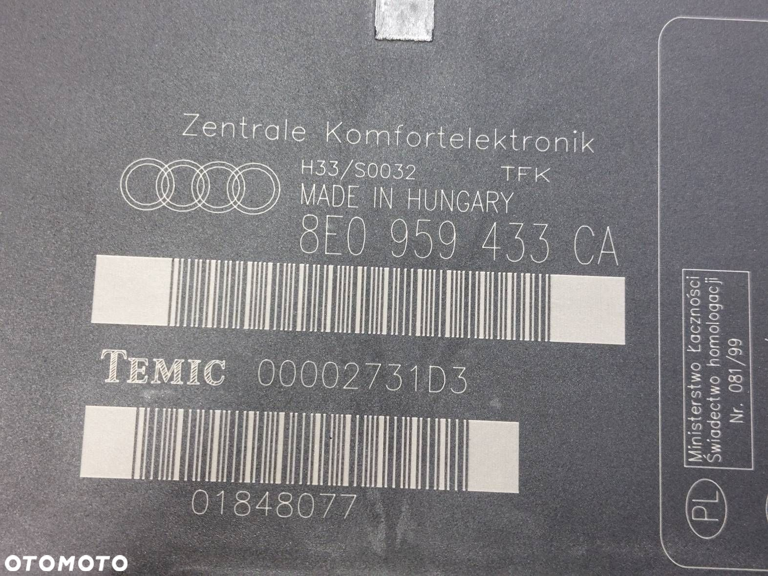 MODUŁ KOMFORTU AUDI A4 B7 2.0 TDI 8E0959433CA - 5