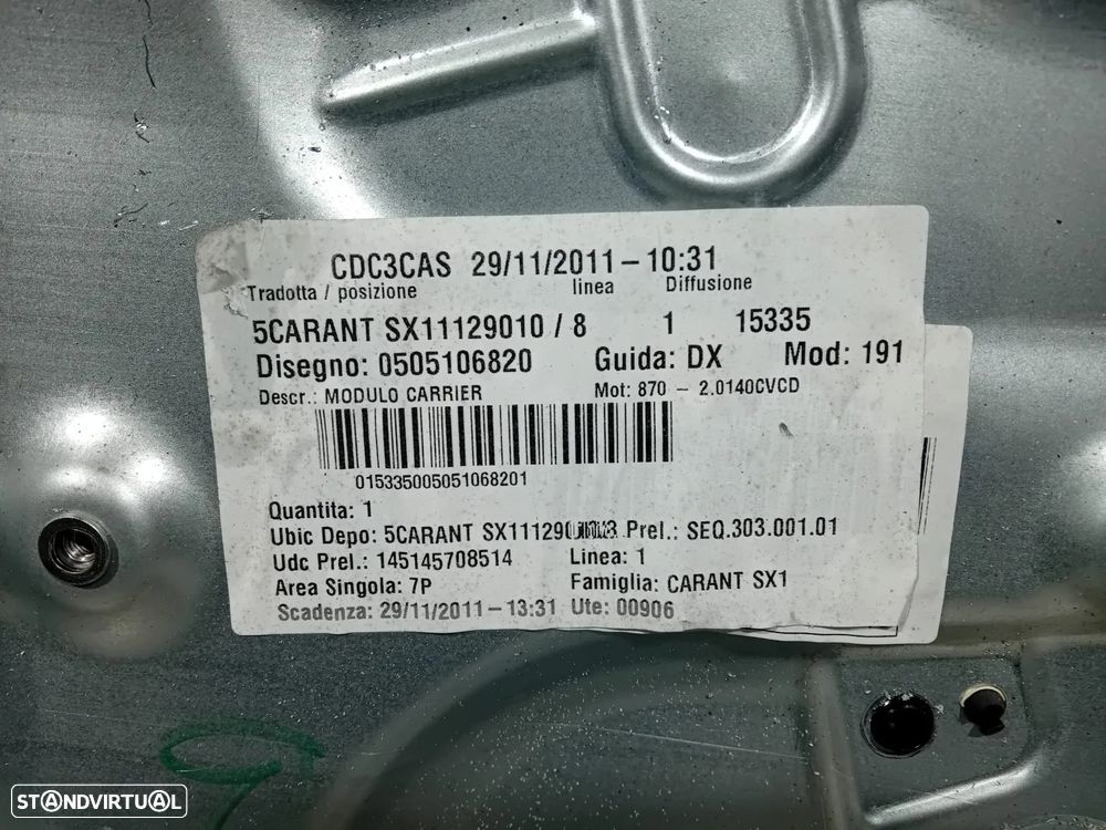 Elevador Vidro Porta Frente Esquerdo Alfa Romeo Giulietta  SX11129010 0505106820 Original - 4