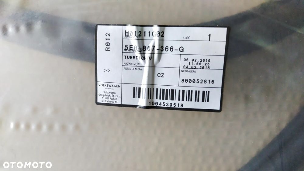 Skoda OE 5E0867365G uszczelka drzwi wewnętrzna - 2