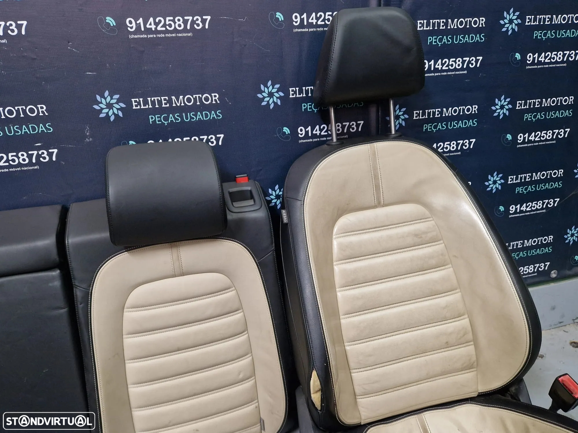 Jogo de bancos usados VW PASSAT CC Highline pele beje preto - 6