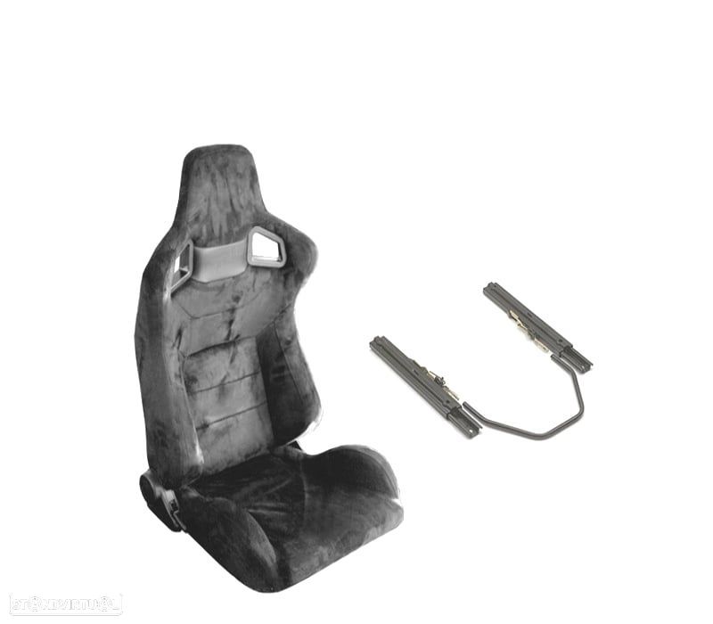 BANCO SEMI BAQUET BACKET TIPO RS EM ALCANTRA PRETA + CALHAS DE FIXAÇÃO - 1