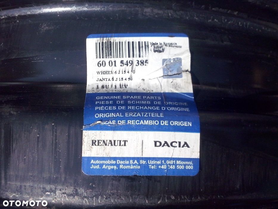 15” - Felgi  DACIA  4x100 , r15 cali - Dokker Lodgy Logan Sandero Stepway -  Koła zimowe - Stalowe Koło Dojazdowe Rezerwowe Zapasowe Dojazdówka Zapasówka Rezerwa - 7