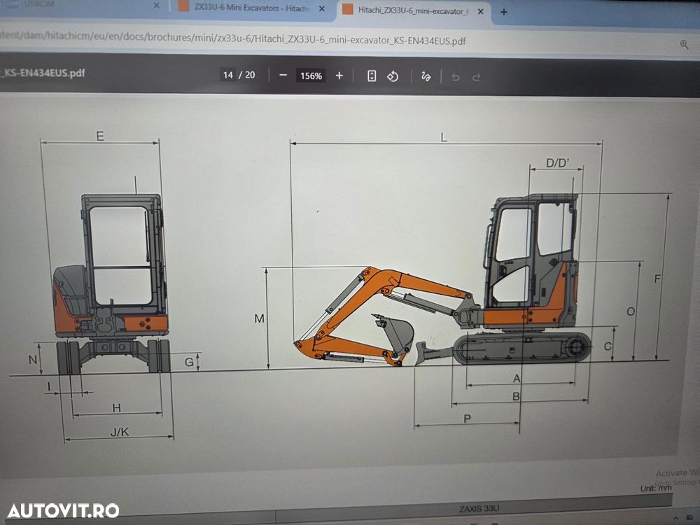 Hitachi ZX33U-6, 2023, 1.905 ore, Masa operationala 3,7 tone, CUPLA RAPIDA HIDRAULICA si 3 CUPE NOI, Lama nivelare, ad sapare 3,5m, latime 1,55m, aer conditionat, antifurt, inst picon, ridica 2,7t, posibil leasing 4 ani, PROMOTIE 36.900 EUR+Tva - 40