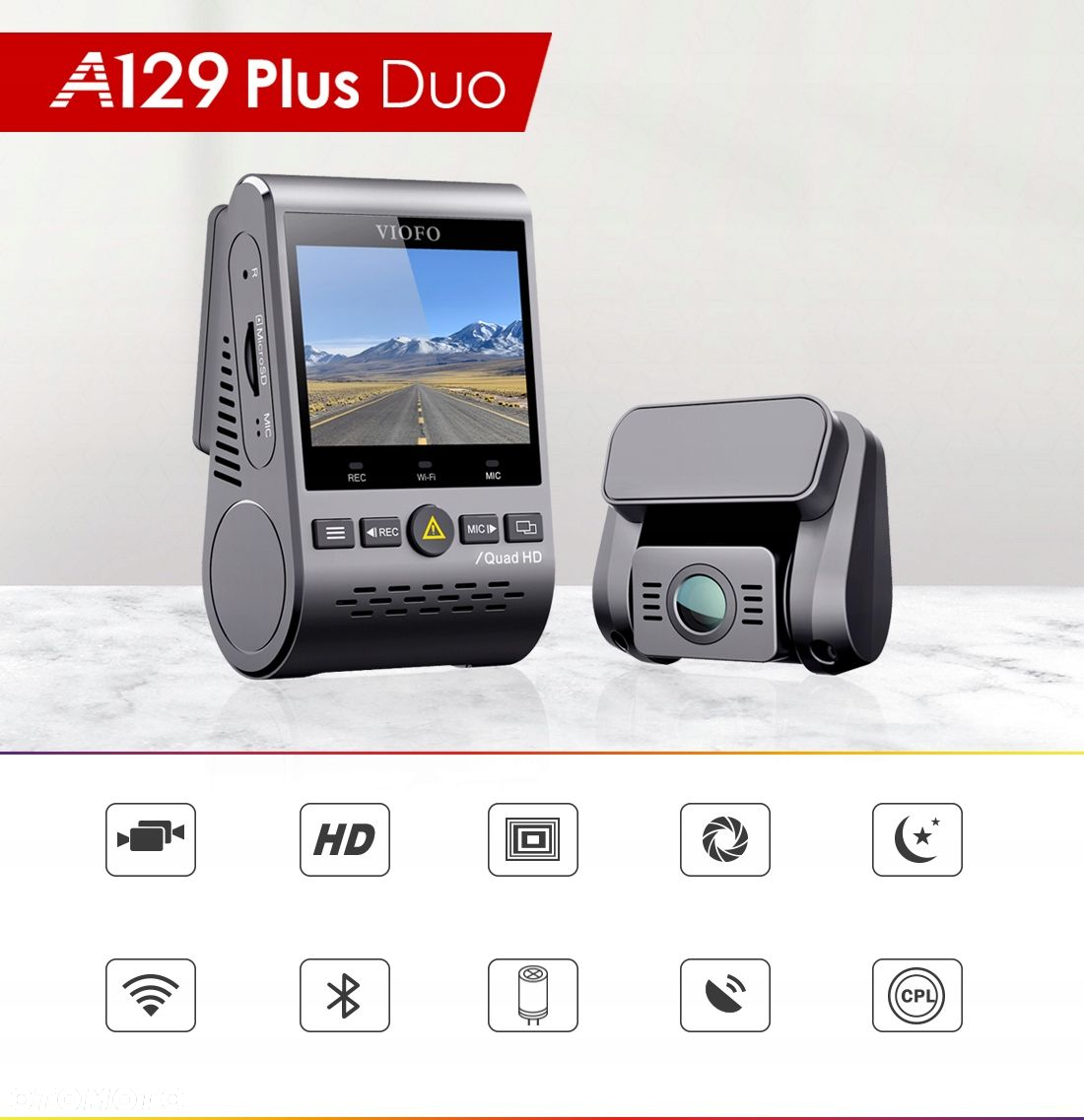 VIOFO A129 PLUS-G DUO KAMERA PRZÓD+TYŁ+128GB+ACC - 6