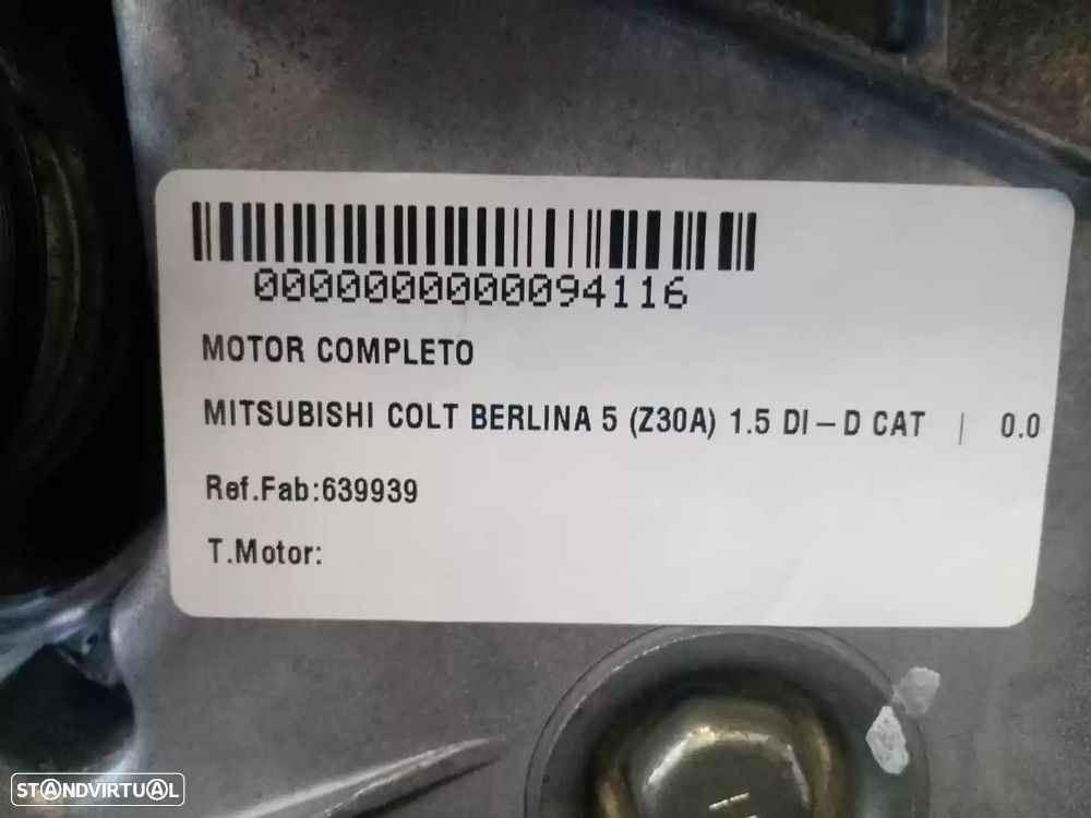 MOTOR COMPLETO MITSUBISHI COLT VI 2005 -639939 - 9