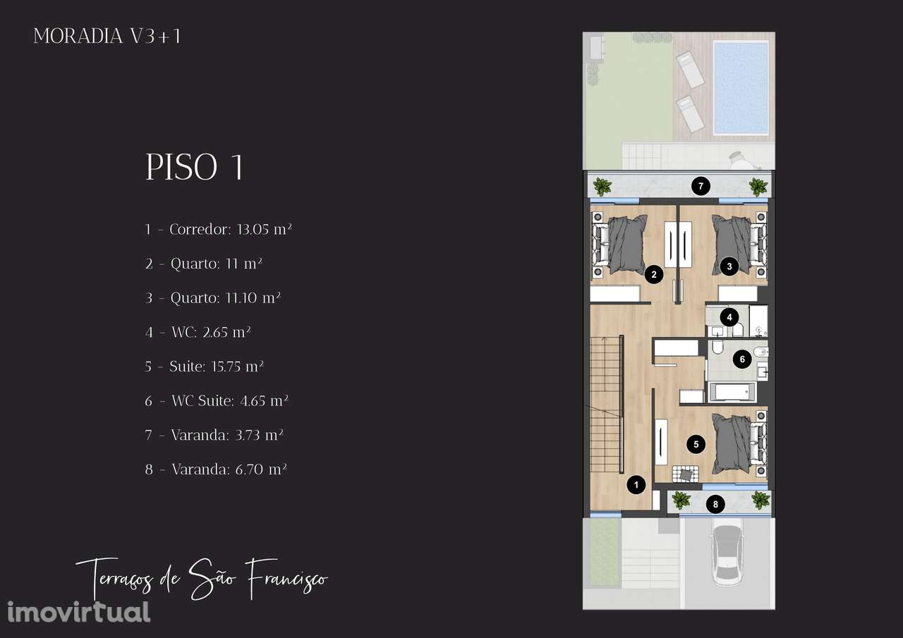 Moradia Banda - Tipologia V3+1 com piscina | Terraços de S. Francisco - Grande imagem: 5/11