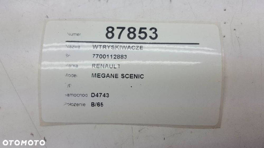 WTRYSKIWACZE RENAULT SCÉNIC I nadwozie wielkoprzestrzenne (MPV) (JA0/1_, FA0_) 1999 - 2010 1.9 dTi (JA0N) 72 kW [98 KM] olej napędowy 1999 - 2003 7700112883 - 3