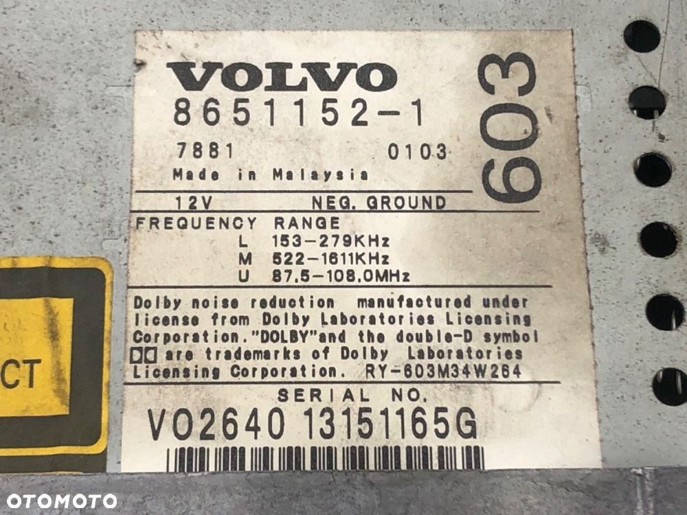 RADIO - 129.00 PLN - VOLVO S60 I (384) 2000 - 2010 2.4 D5 120 kW [163 KM] olej napędowy 2001 - 2010 - 6