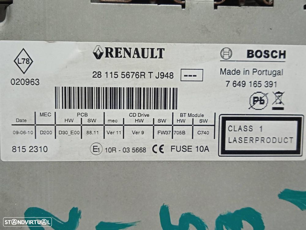 SISTEMA DE ÁUDIO RÁDIO CD RENAULT LAGUNA III BERLINA - 2