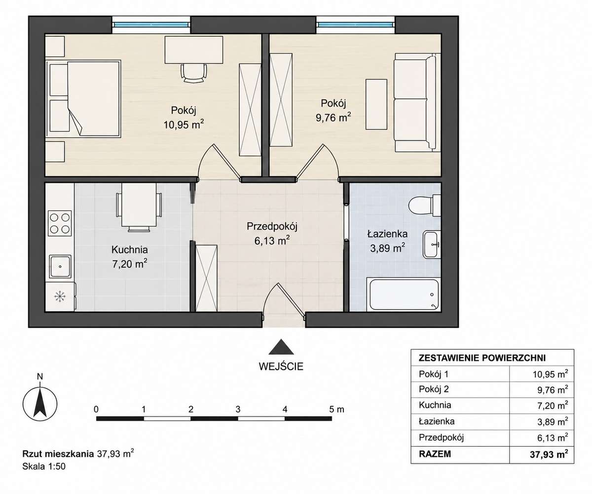 2 pokoje, 37,9 m², 280 m od metra Wierzbno