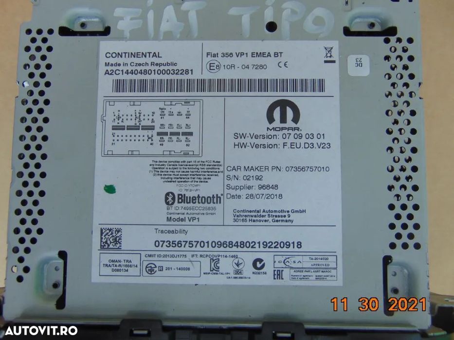 Radio Cd Fiat Tipo 2016-prezent radio cu bluetooth original - 3