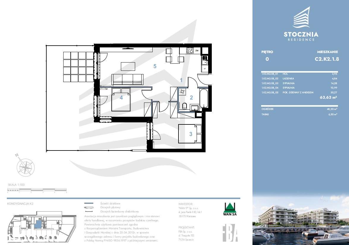 Mieszkanie 63,63 m2 + ogródek + taras | Stocznia Residence