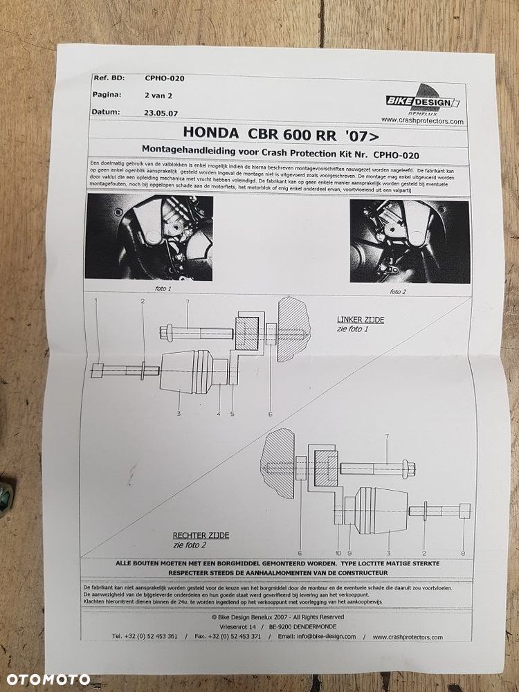 Crash pady Bike Design CPHO-020 Honda CBR 600 RR 07+ - 2