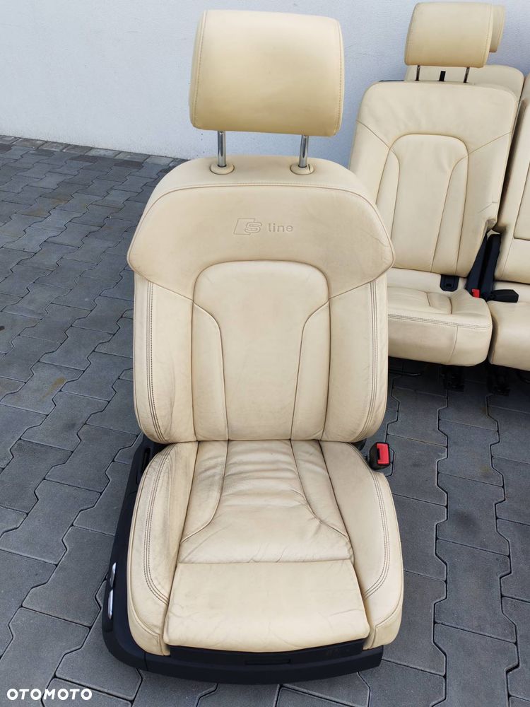 AUDI Q7 4L 05-15R FOTELE PRZOD KANAPA TYL DRUGI I TRZECI RZAD S-LINE JASNA BEZOWA SKORA 7 OSOB KOMPLET - 2