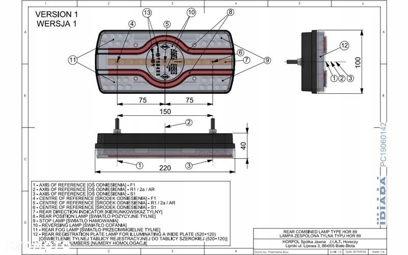 lampa zespolona ze światłem oświetlenia tablicy (led) 12/24v prawy - 7