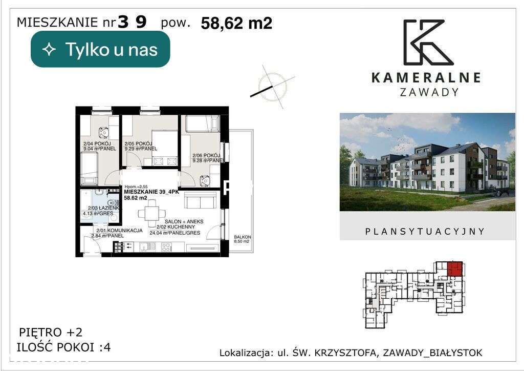 Kameralne Zawady - 58,62m2 na II Piętrze