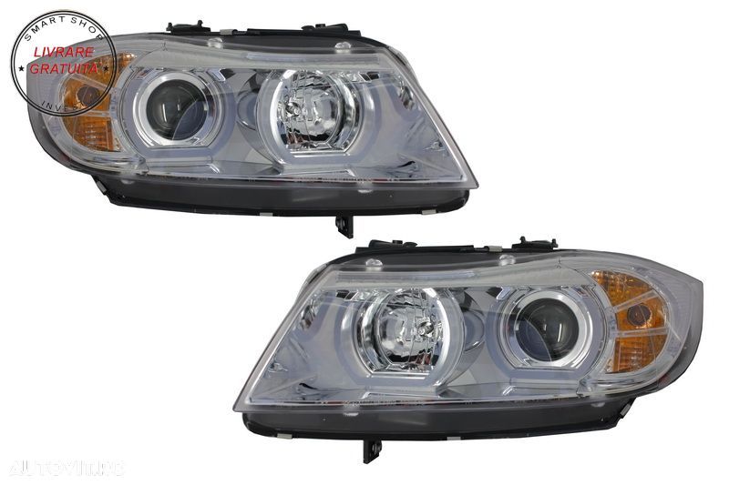 Faruri Xenon Angel Eye 3D U-TYPE BMW Seria 3 E90 E91 (03.2005-08.2008) Crom HID- livrare gratuita - 1