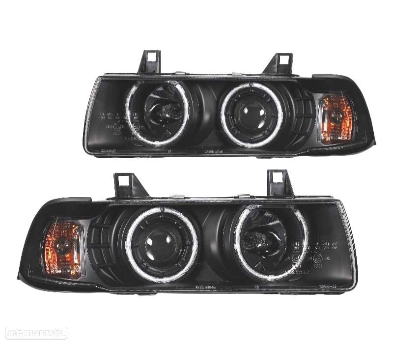 FARÓIS FRENTE ANGEL EYES CCFL PARA BMW SERIE 3 E36 COUPE + CABRIO 92-99 FUNDO PRETO - 1