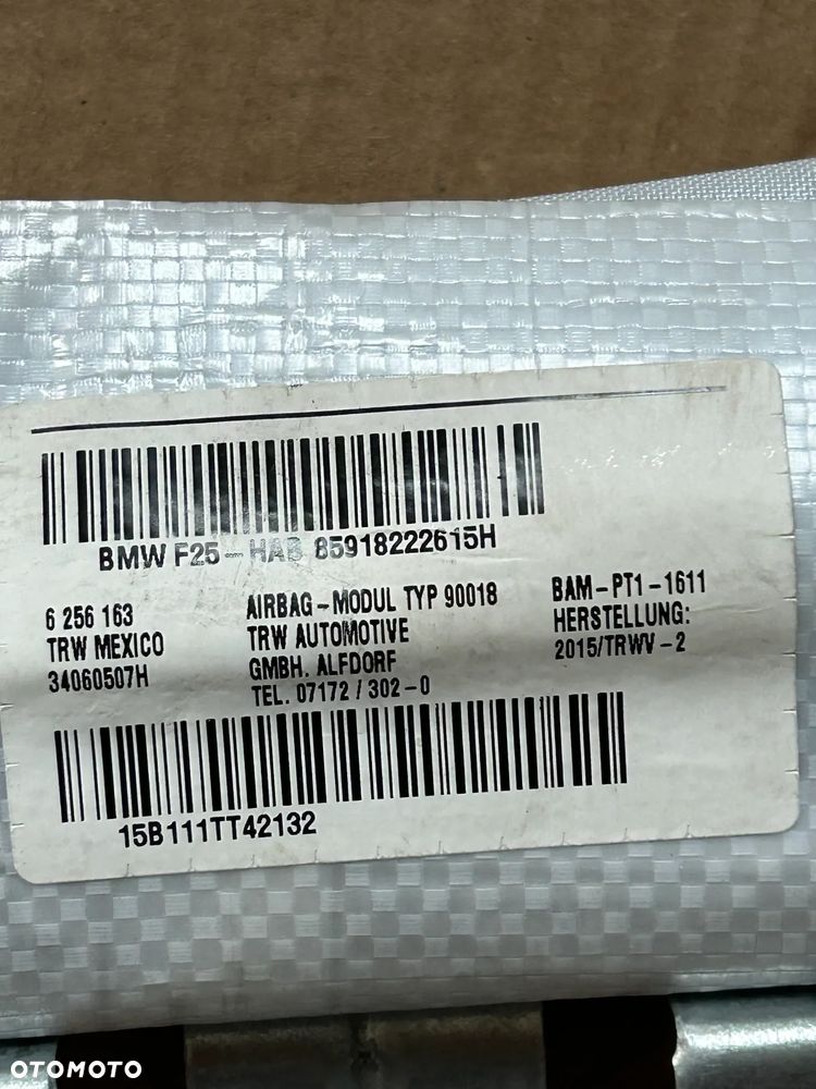 KURTYNA POWIETRZNA PRAWA AIRBAG BMW X3 F25 6256163 - 2