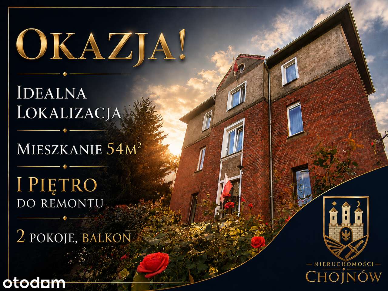 Okazja do remontu 54m I piętro Balkon Park 2 pokoje idealny układ