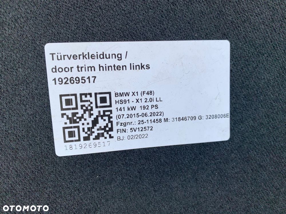 PÓŁKA TYLNA BAGAŻNIKA BMW X1 F48 X1L F49 KOMPLET - 6