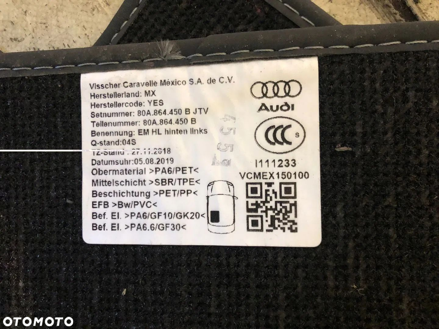 DYWANIKI WELUROWE AUDI Q5 80A KOMPLET ORYGINAŁ - 11