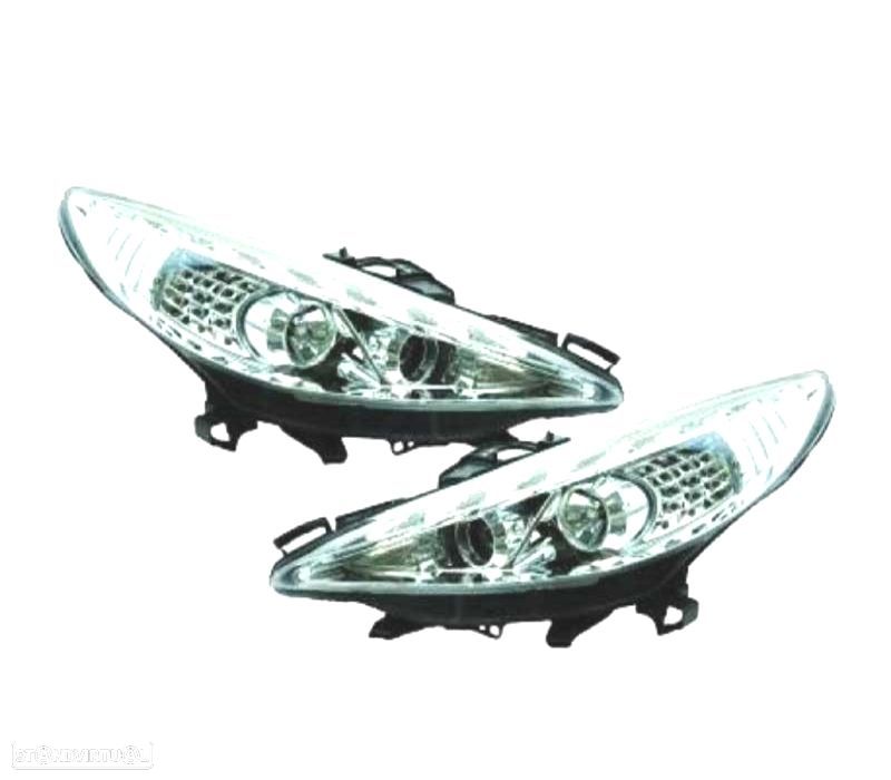 FARÓIS PEUGEOT 207 06-12 LUZ DIURNA LED FUNDO CROMADO - 1