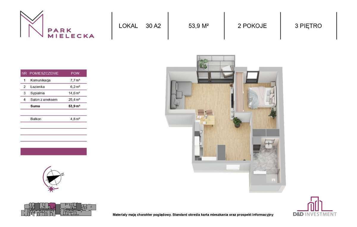 *PARK MIELECKA* 54m2, 2 pokoje!!