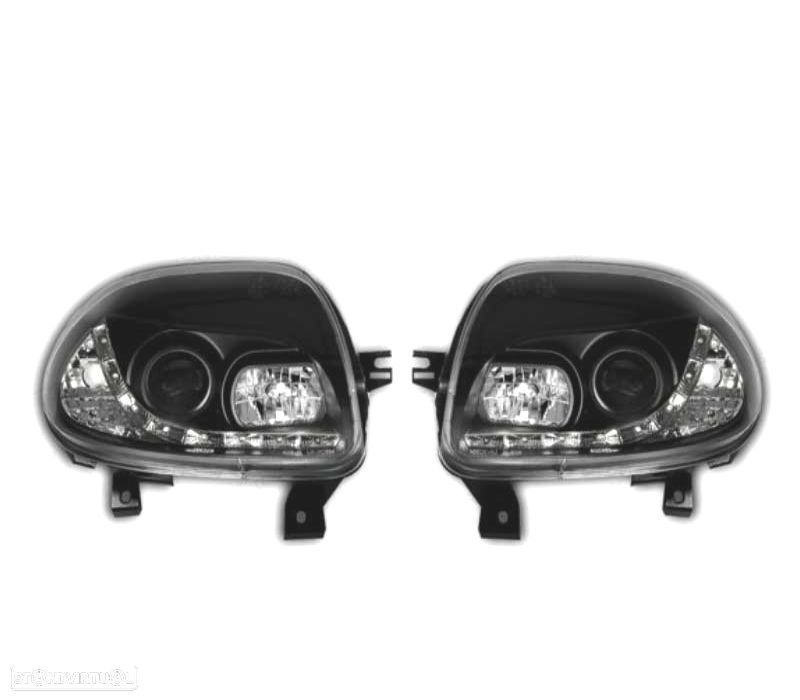 FARÓIS LED LUZ DIURNA PARA RENAULT CLIO 2. FUNDO PRETO - 1