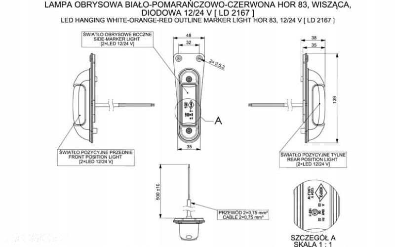 lampa obrysowa led tylna wisząca biała pomarańczowa czerwona - 3