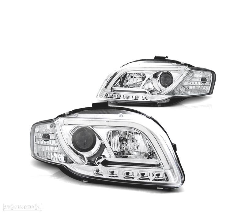 FARÓIS COM LUZ DIURNA TFL AUDI A4 B7 04-07 FUNDO CROMADO - 1