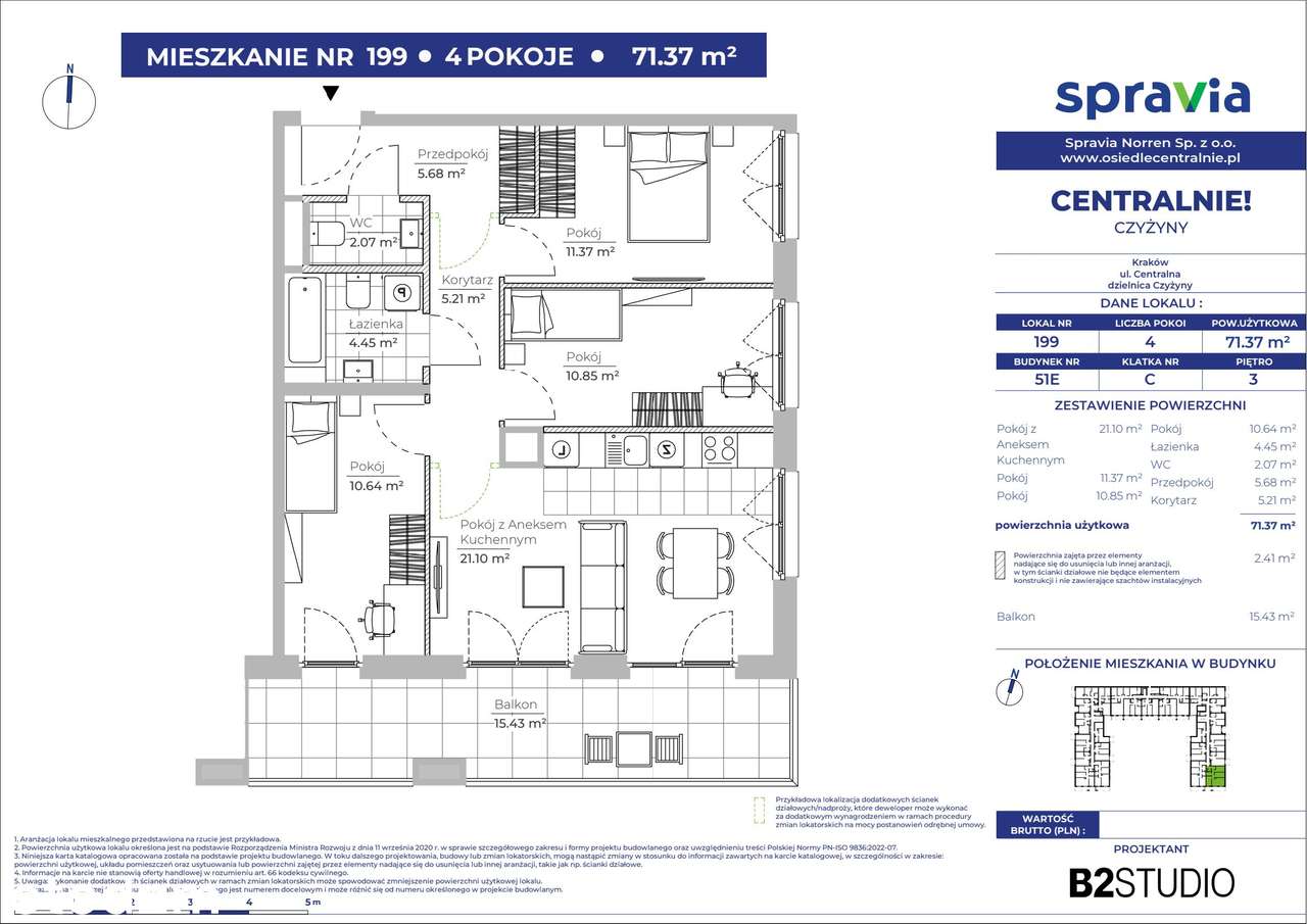 4-pokojowe mieszkanie 71m2 + balkon - Pełny obrazek: 2/3