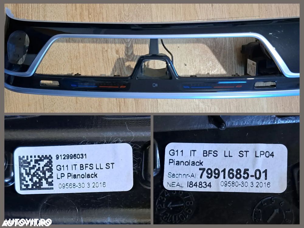 Ornament trim decorativ plansa bord pianolack negru lucios cu benzi chrome si lumini ambientale original bmw G11+LCI G12+LCI - 2