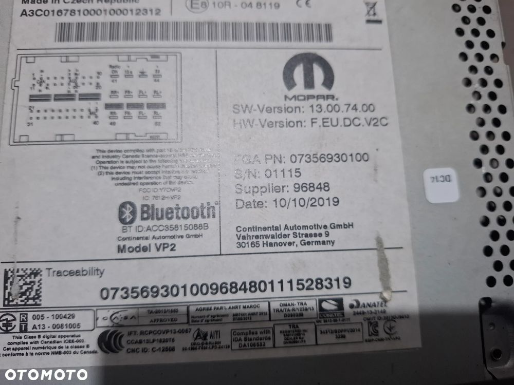 Radio Fiat Ducato III 2019 rok nr 07356930100 brak kodu - 3