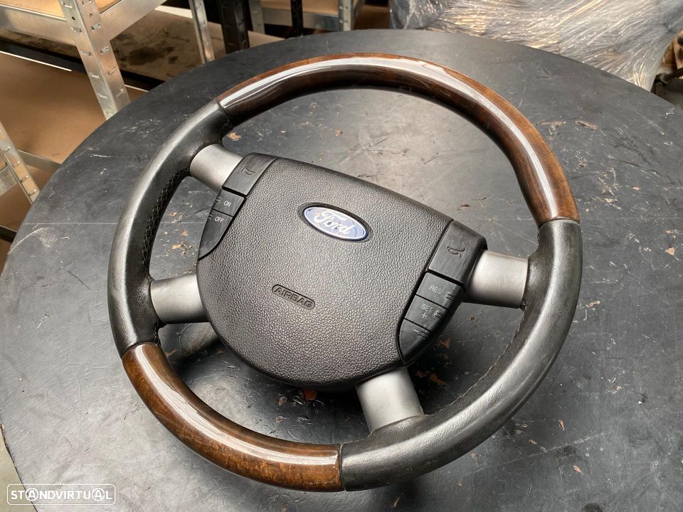 Volante Pele e Madeira Ford Mondeo 3 III com Comandos Multifunções e Airbag - 4