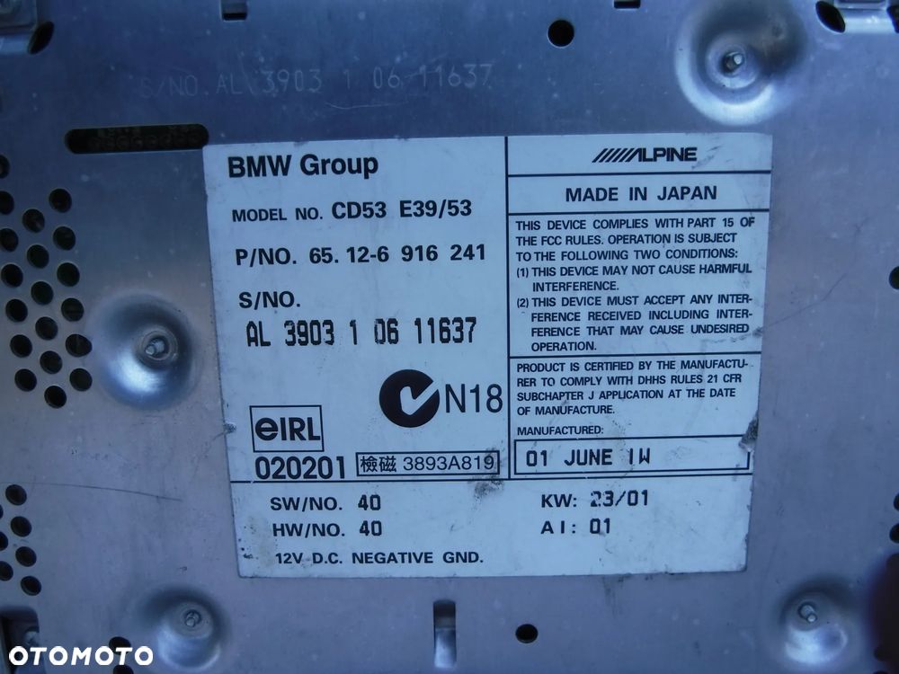 Radio Czytnik BMW Business CD E39 X5 E53 6916241 - 2