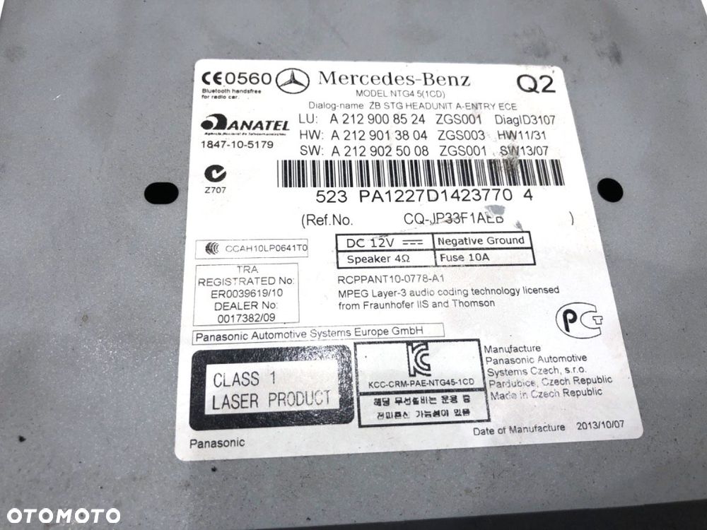 RADIO  MERCEDES-BENZ KLASA E (W212) 2009 - 2016 E 250 CDI / BlueTEC 4-matic (212.082, 212.097) 150 - 7