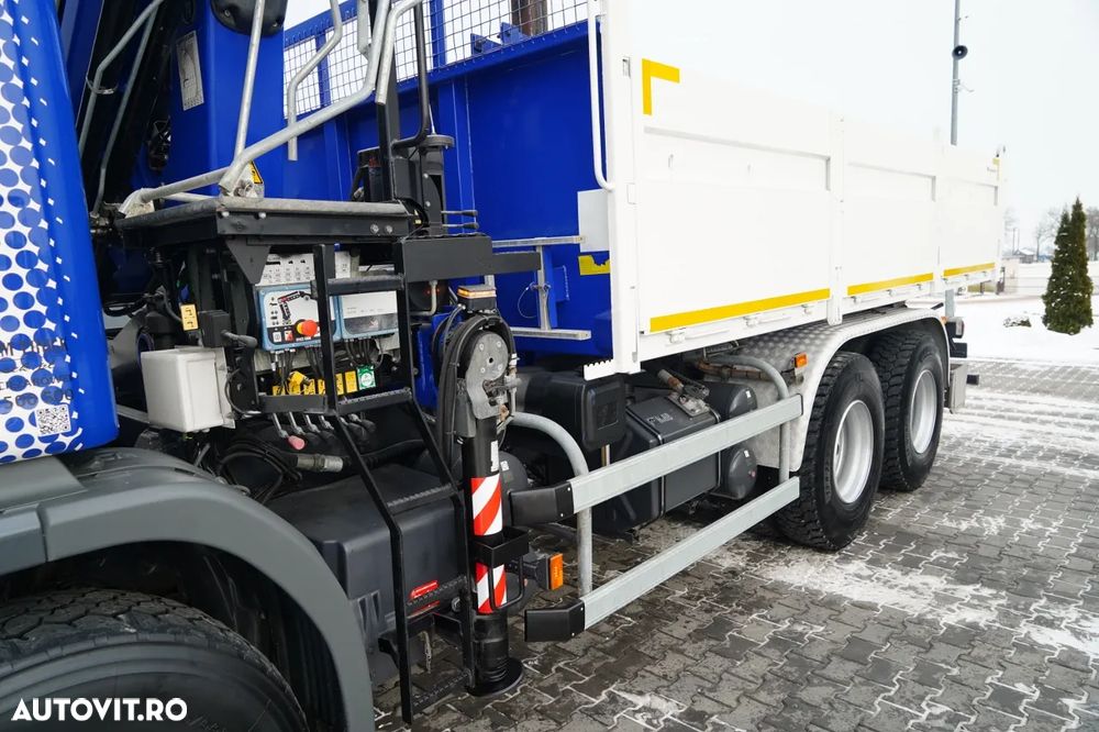 Scania G 370 / 6x4 / BASCULĂ SPATE + HIAB 144E S-3 HDS / RADIOCOMANDĂ / ROTATOARE / FURCĂ PENTRU PALEȚI / EURO 6 / - 13