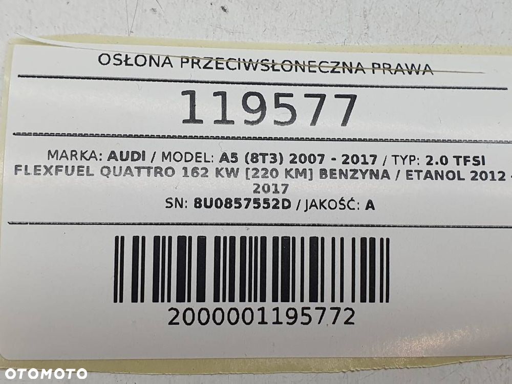 OSŁONA PRZECIWSŁONECZNA PRAWA PASAŻERA AUDI A5 8T - 5