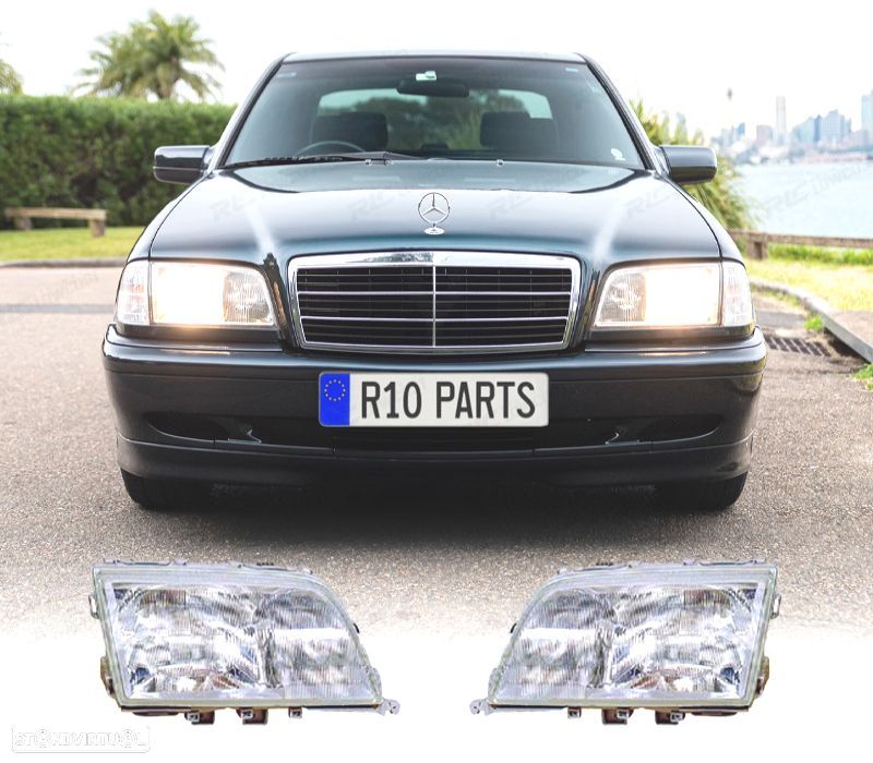 FARÓIS MERCEDES CLASSE C W202 93-96 FUNDO CROMADO - 1