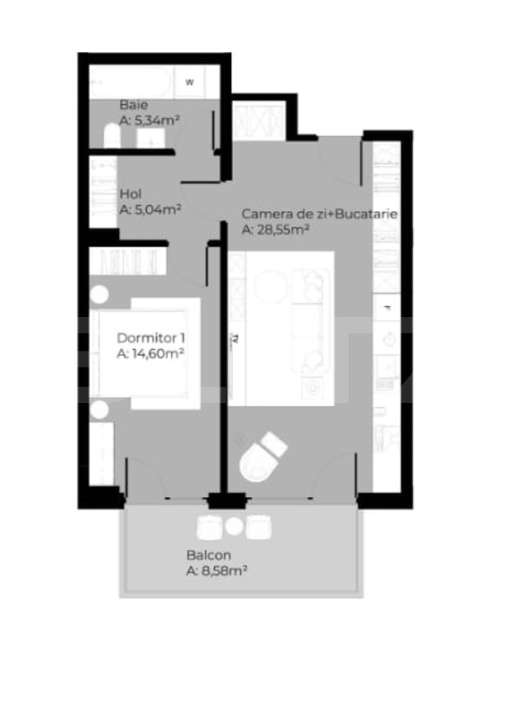 Apartament cu 2 camere, 54 mp utili, zona Iulius Mall — fotografia 3