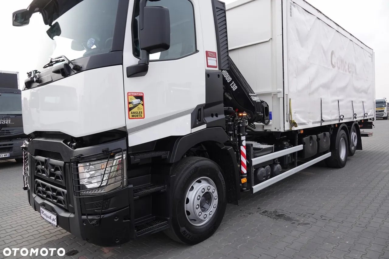 Renault C 380 / 6x2 / SKRZYNIOWY / HDS HIAB 138 B-3 WYSÓW 10,5 M / ROTATOR / STEROWANIE RADIOWE / + WINDA ZAŁADOWCZA / ZABUDOWA FIRANKA ZSUWANA / EURO 6 - 6