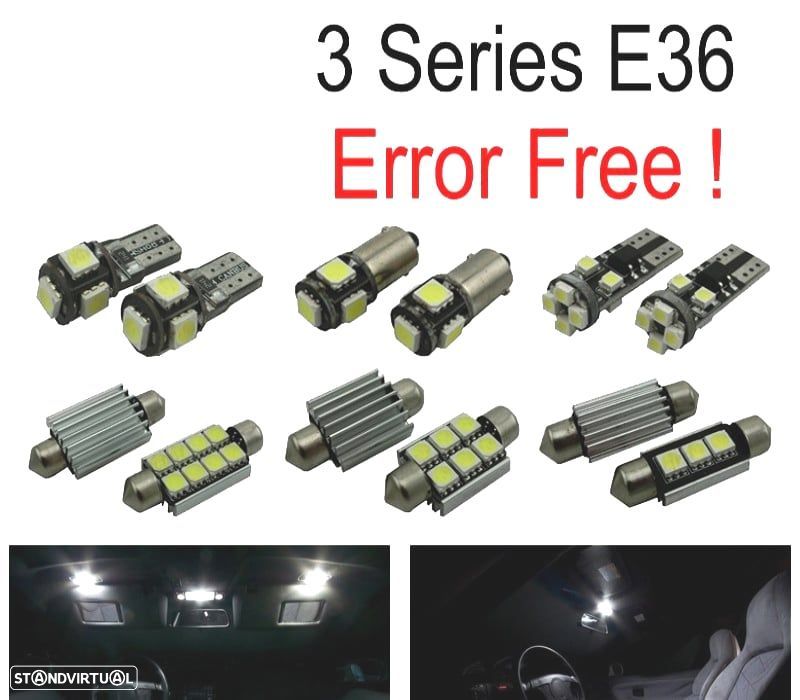 KIT COMPLETO 16 LAMPADAS LED INTERIOR PARA BMW SERIE 3 E36 SEDAN COUPE M3 316I 318I 320I 323I 323IS - 1