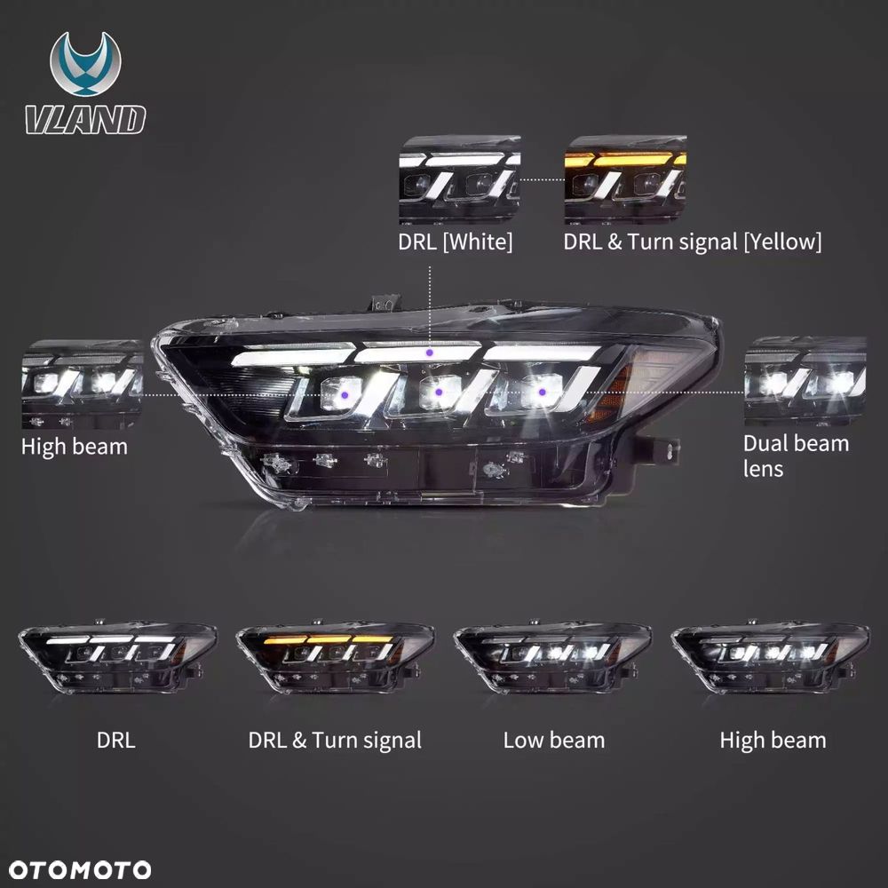 Reflektor Lampa kpl Vland Full Led Neon Tuning Ford Mustang VI 6 2015-2018 - 9