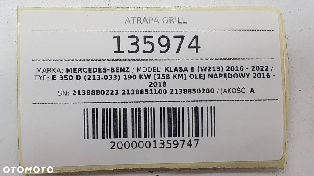 ATRAPA GRILL KIEROWNICA POWITRZA MERCEDES E W213 A2138880223 A2138850200 - 11
